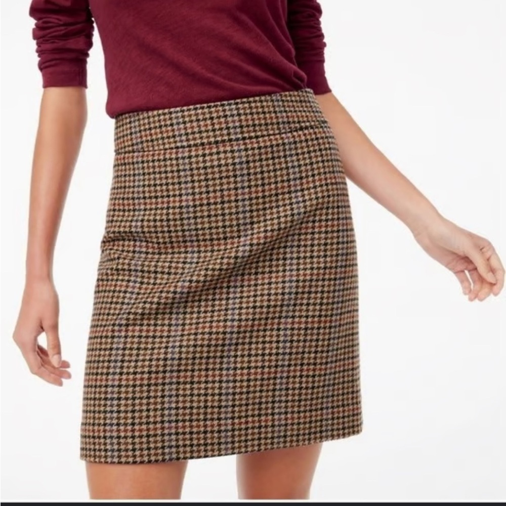 J. Crew Brown and Black Houndstooth Pencil Skirt
